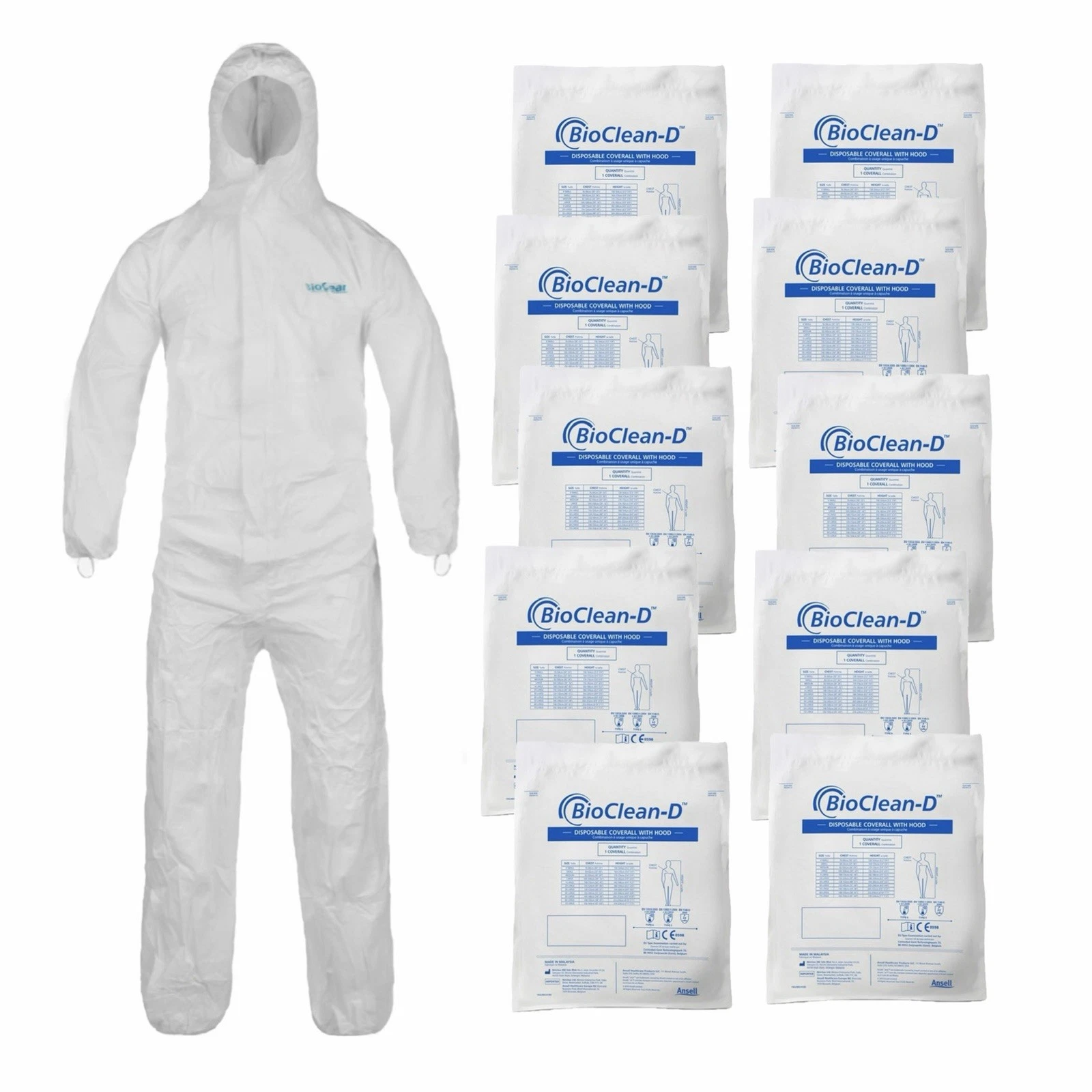 10PK Disposable Coveralls SIZE M (Non-Sterile) Ansell BioClean #BDCHT-M *READ* - product detail image 1