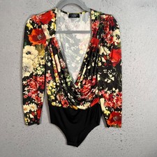 Zara Womens Size Small Floral Print Long Sleeve Cowl Neck Bodysuit