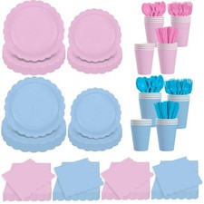 140 Pcs Gender Reveal Party Supplies Plates Napkins Cups Pink Blue 20 Guest