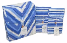 NOSTALGIA HOME Shay Blue and White Abstract 3P KING DUVET COVER SET NEW COTTON