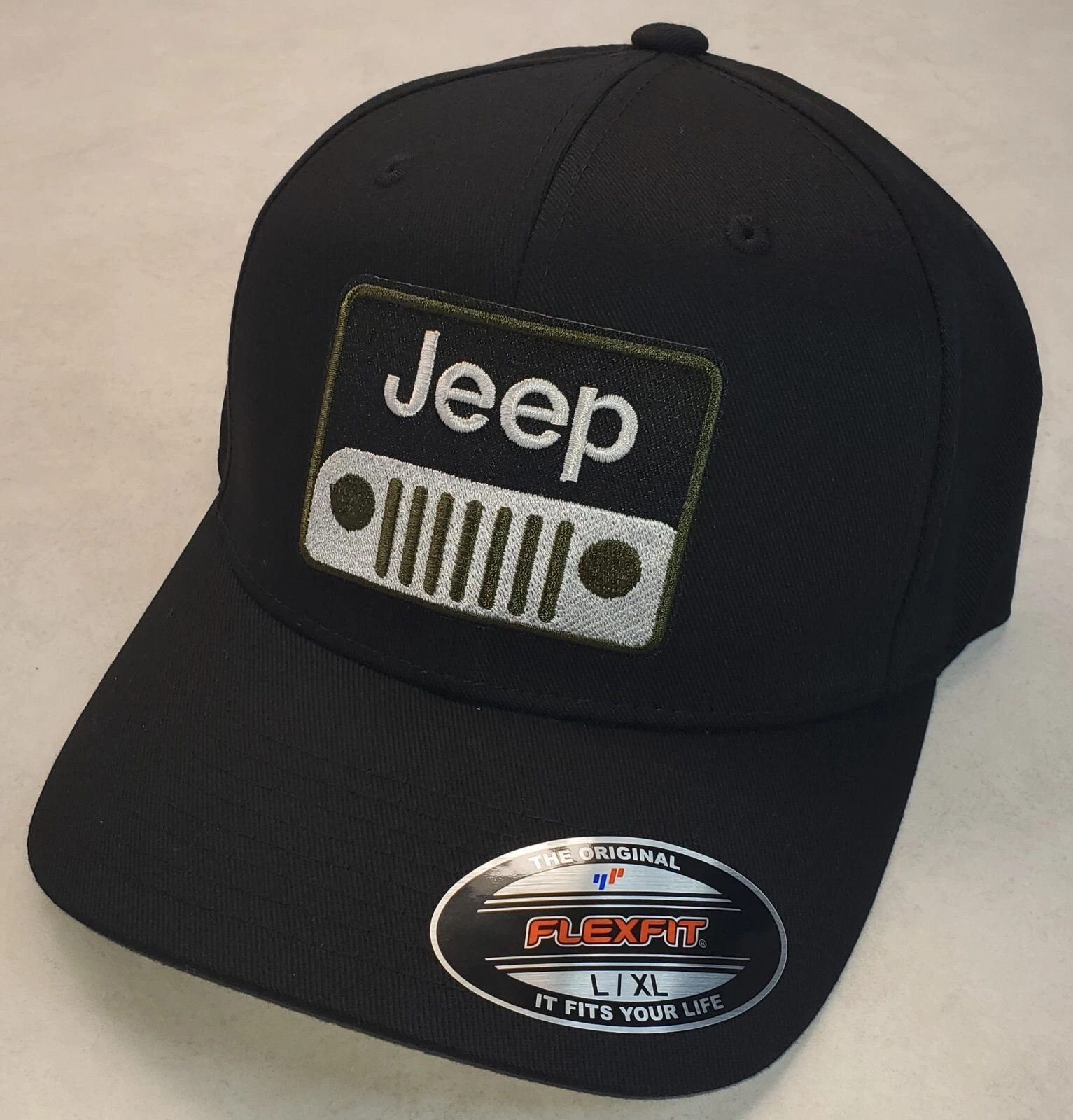 JEEP Patch on Flexfit 6277 Hat / Black - L/XL 7 1/8" - 7 5/8"