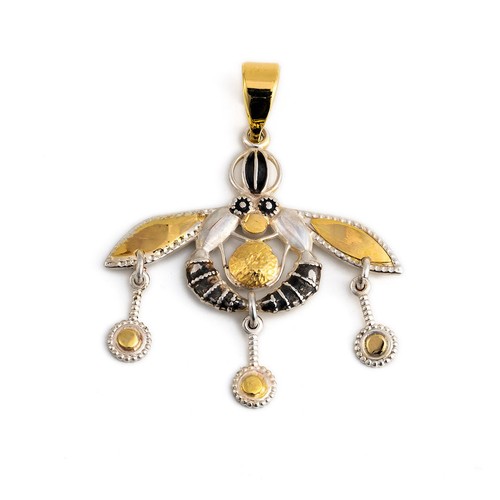 Minoan Bee 14k Gold and Silver Pendant & Earrings, Minoan Malia Bees Jewelry - Picture 7 of 9