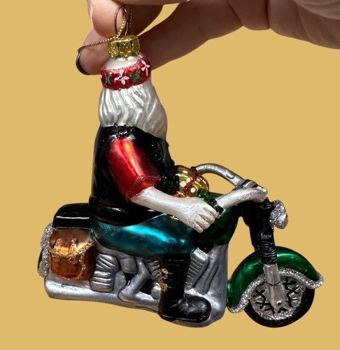 5” Santa Claus riding motorcycle vintage 1980 Christmas ornament breakable biker - Picture 4 of 7