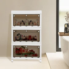 3 Tier Foldable Storage Organizer w/Wheels Stackable Clothes Cabinet Storage Box