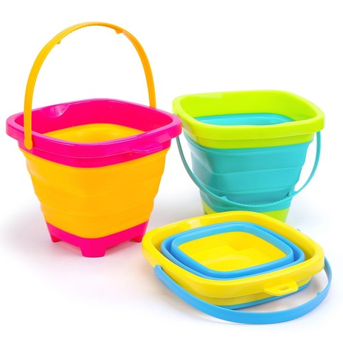 Shindel 3Packs Foldable Pail Bucket 2L Silicone Collapsible Beach Toys Bucket...