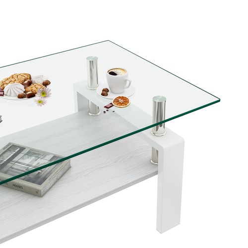 Rectangle Coffee Table, Tempered Glass Tabletop with MDF Layer, Modern Table for - Picture 5 of 11