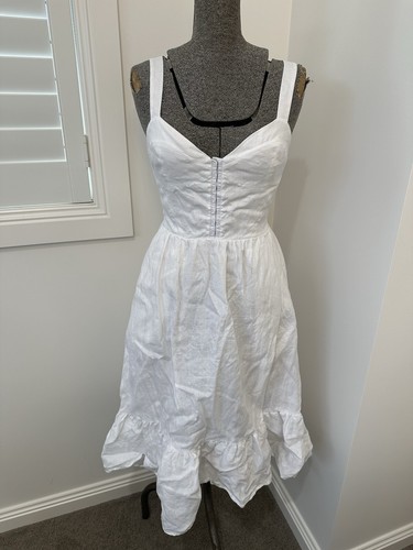 Reformation White Linen Dolci Dress Size 0 US 8 Aus Cottagecore Wedding S