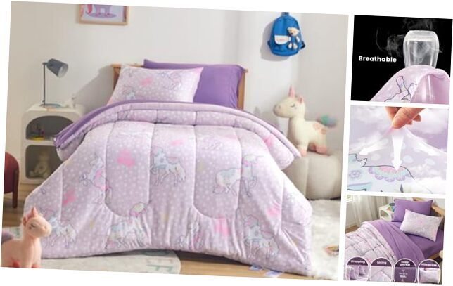 Kids Comforter Set Size, Jersey Knit 7 Pieces Full/Queen Purple Unicorns