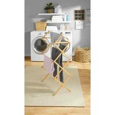 Bamboo Laundry Drying Rack Space Saving Collapsible Seven Level Hanging Clothes