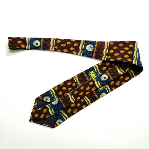 J Garcia Maroon Abstract Circle Stripe 100% Silk Neck Tie A268 - Picture 3 of 6