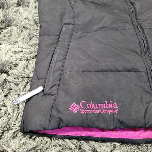 Columbia Down Puffer Vest Women's Small Black Pink Mock Neck Full Zip Pockets - Picture 2 of 20