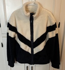 Faherty Women's Blue/cream Ski Stripe Full Zip High Pile Fleece Jacket Sz M