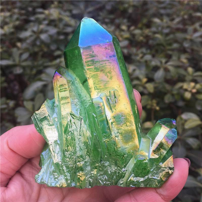 50g Natural Aura Green Titanium Stone Quartz Crystal Cluster Spiritual Healing
