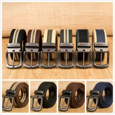 Hommes Ceinture Toile Broche Boucle Décontracté Tressé Ceinture Réglable Souple - Photo 1/4