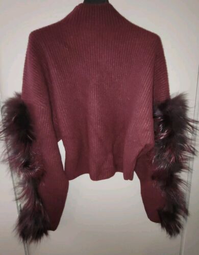 Lapointe Airy Cashmere Silk Mock Neck Sweater - Fox Fur Trim - Size Medium - Picture 1 of 8