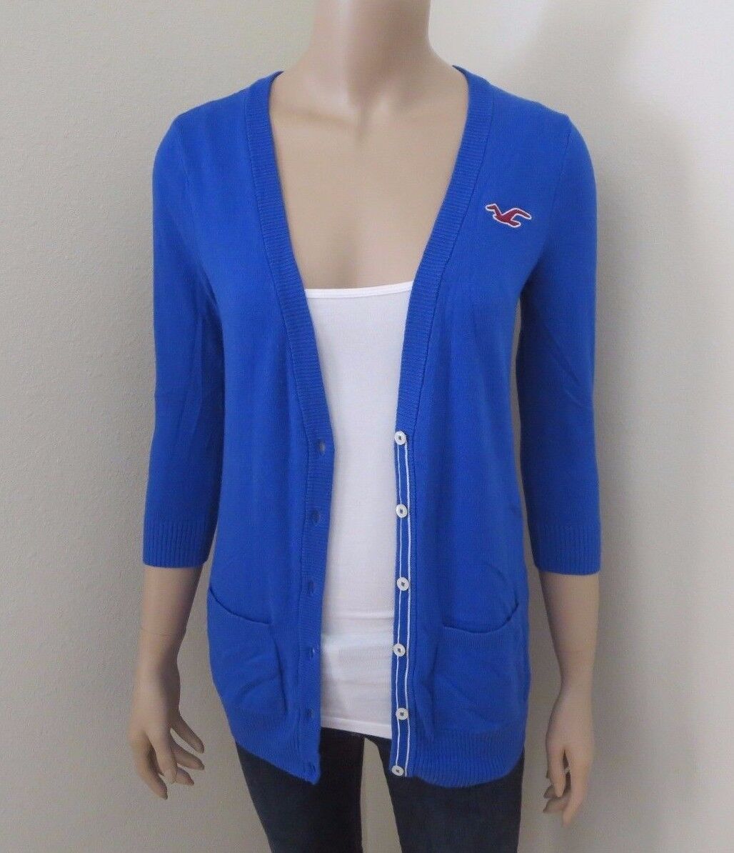 Hollister Womens V-Neck Cardigan Size Small Sweater Top Shirt Blue