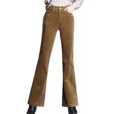 Women Corduroy Bell Bottom Flares Retro Bootcut Trouser High Waisted Slim Pants