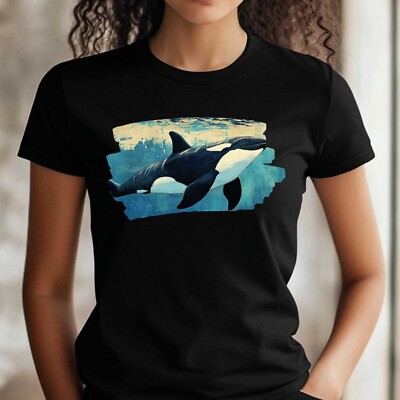 T-Shirt Frauen Orca Wal im Meer Motiv Baumwolle Größe XS bis 3XL