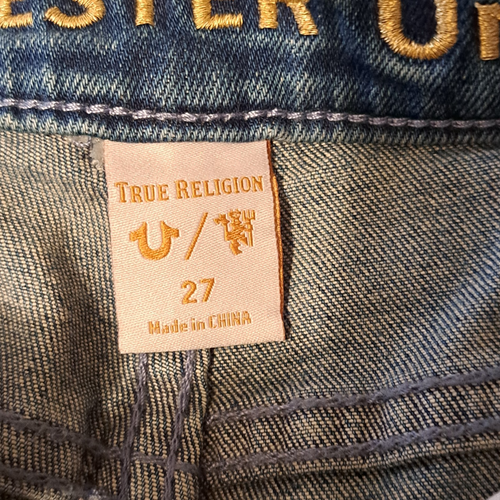 True Religion X Manchester United Fey Modern Flare Jeans Sz 27 Gold Accents NWT - Picture 14 of 21