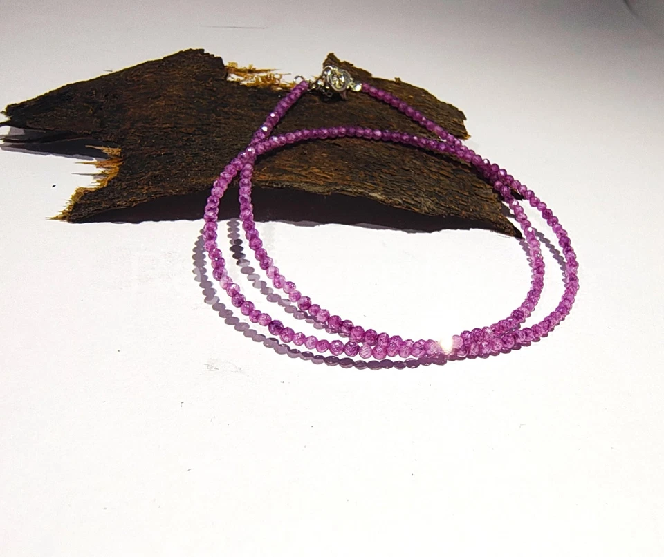 Top Quality Pink Sapphire Beads Natural Gemstone Multi Fire Necklace for Women - Image 3 of 4