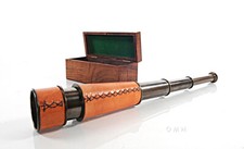 Brass  Leather Spyglass 16" w/ Teak Wood Case Antiqued Nautical Telescope New