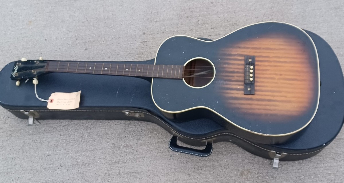 1940's vtg STELLA 4-STRING TENOR GUITAR/HARD CASE for restoration