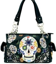 SUGAR SKULL DAY OF THE DEAD BAG CONCEALED PURSE MOTORCYCLE SHOULDER HANDBAG