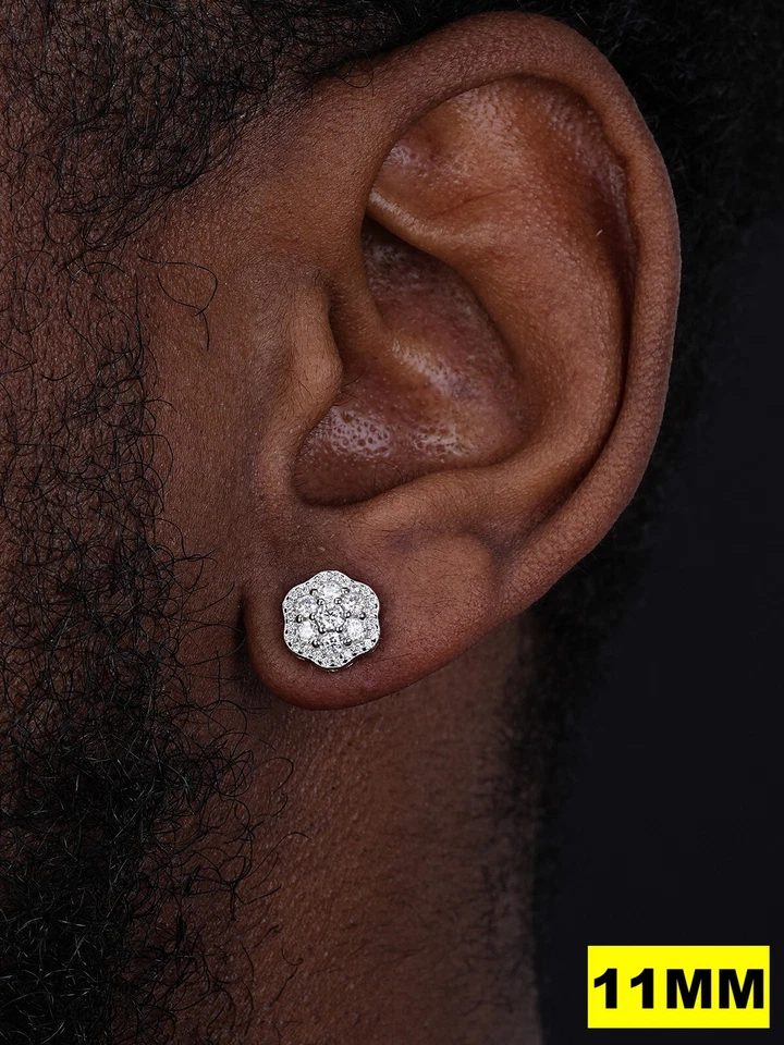 Real Moissanite Hip Hop Earrings Real 925 Silver 7.5mm-12mm Iced Screwback ITALY - Image 3 of 4