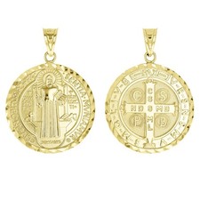 Colgante italiano de oro amarillo de 14k reversible medalla de San Benito 1,2" 3,3 g