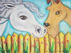 Irish Terrier and Welsh Pony 4 x 6 Art Print Signed by Artist Ksams Dogs Horses