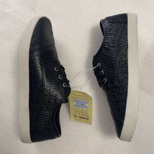 toms black croc embossed leather