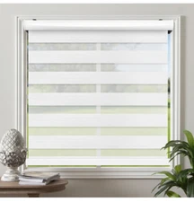 Cordless Window Roller Shades Free-Stop Dual Layer Zebra Blinds - 25"x72"