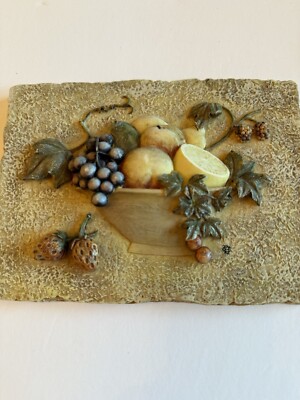 3D Cherie Blume Wall Plaque Decor Fruit Basket Vintage