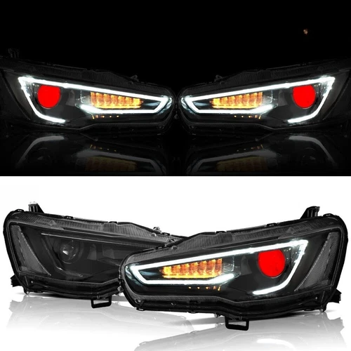 Headlight Demon Eyes For Mitsubishi Lancer CJ CF EVO X 2007-2017 Black LED - Picture 5 of 10