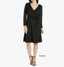 Forever 21 Women’s Black London Faux Wrap Long Sleeve Stretchy Dress Medium