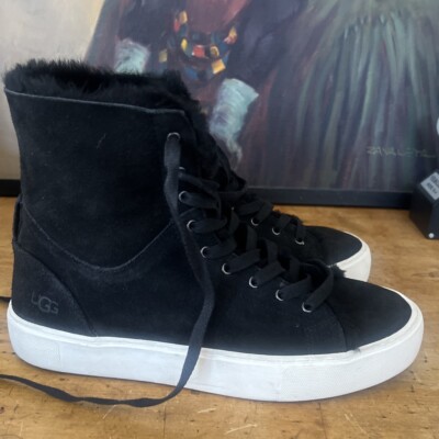 UGG Womens 8 Beven Trainer Platform Sneakers High Top Black Suede