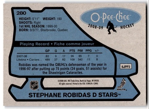 2008-09 O-Pee-Chee '79-80 Retro Stephane Robidas #280 Dallas Stars - Picture 2 of 2
