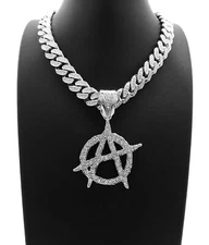 Hip Hop ANARCHY pendant Cubic Zirconia Cuban Choker Chain Bling Hip Hop Necklace