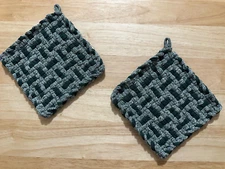 Handmade 2 Beautiful Multicolor Cotton Woven Potholders New Heathered Pine Green