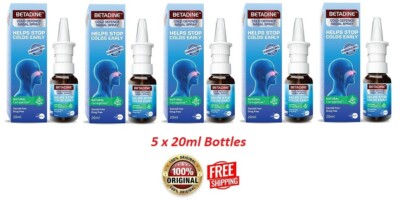 BETADINE Adult Cold Defence Nasal Spray 20ml x 5 Bottles Helps Stop Colds Early