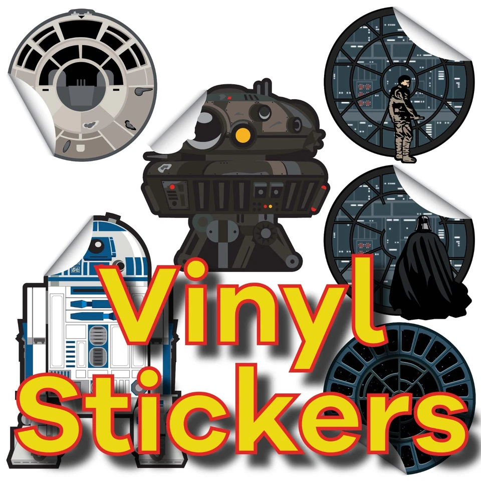 Star Wars themed Vinyl Sticker options in 3- & 5-inch size Luke Vader R2 Falcon - Image 2 of 4