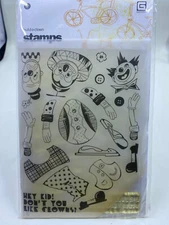 Build a Clown Basic Gray Clear Acrylic Stamp Set New Faces Outfits Shoes Circus