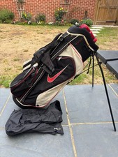 Nike Sport Lite Golf Stand Bag Black Red Cream 5-Way Divider Dual Strap w/ Hood