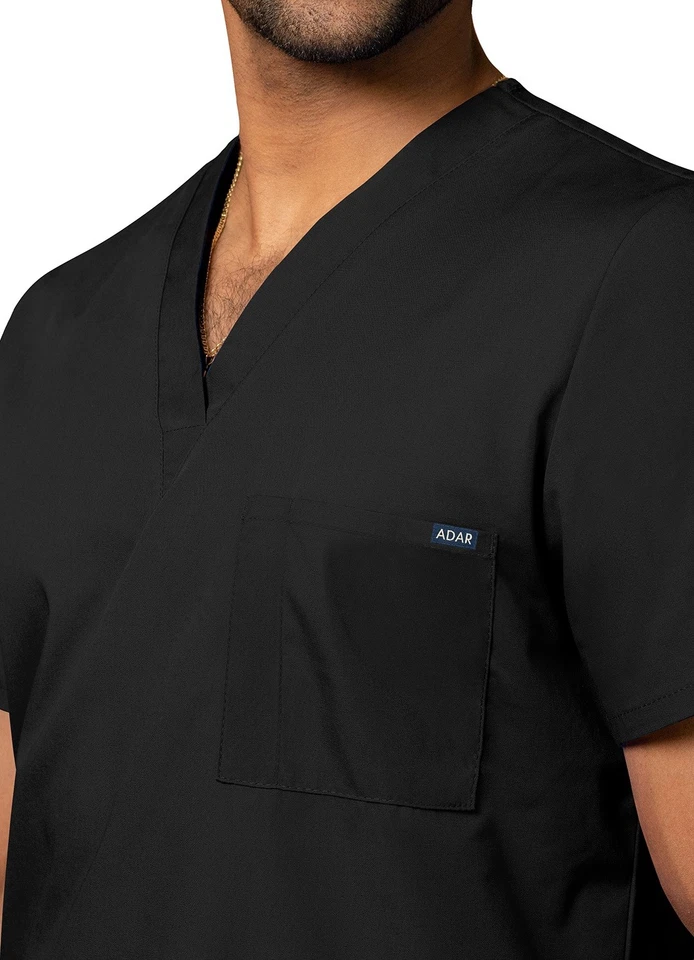 Adar Men Women Medical Nursing Workwear Uniform 1 Pocket V-Neck Scrub Top - Image 4 of 4