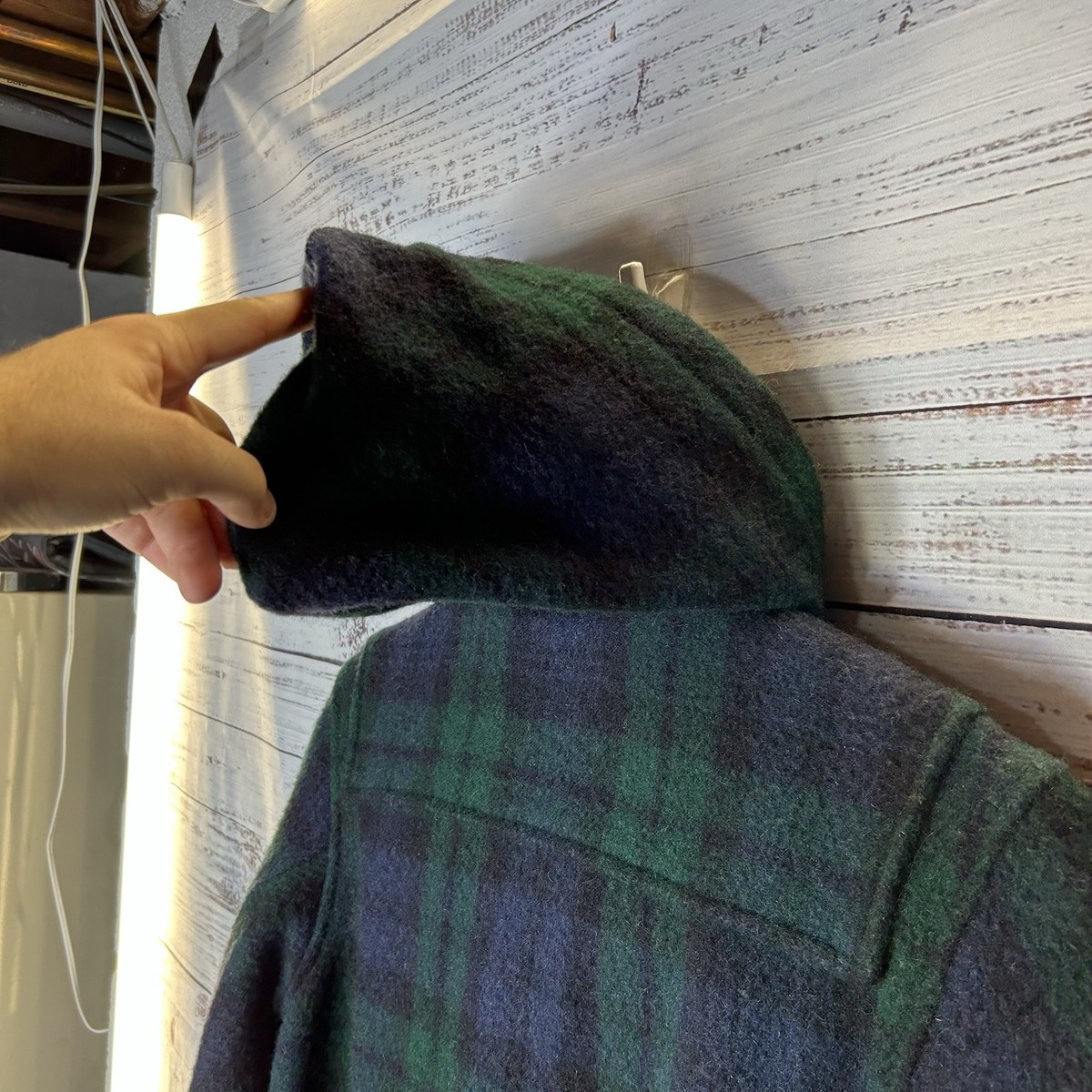 Vintage 80s Polo Ralph Lauren Hooded Wool Duffle Toggle Coat Plaid 
