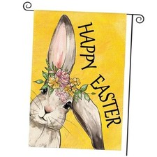 Happy Easter Bunny Garden Flag 12x18 Inch Double Garden Size-12 x 18" Yellow