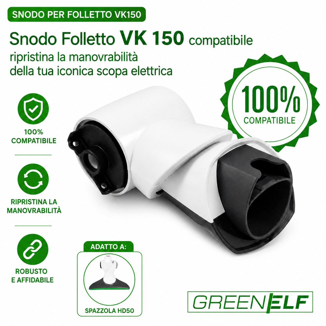 Snodo Aspirapolvere Folletto VK 150 compatibile con spazzola HD 50 Ricambi