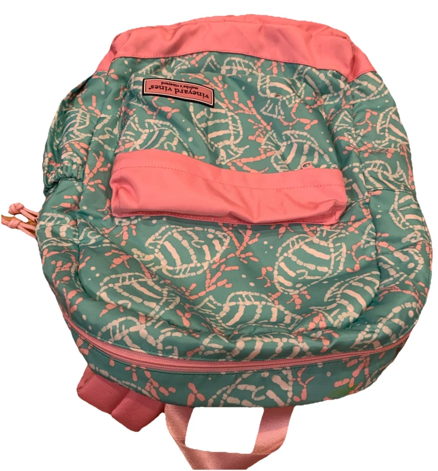 Rare Vineyard Vines Preppy Pink And Green School Travel Backpack 18” X 15” X 4” - Image 4 of 4