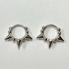14k White Gold Triple Spike & Ball Hinged Nose Septum Rings