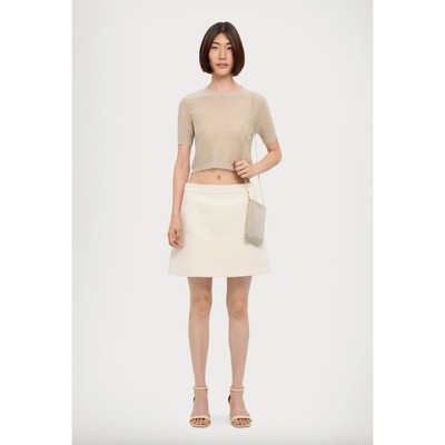 Marella Jinger Mini Skirt A Line High Waist Cotton Blend Ivory Preppy US 8 NWT